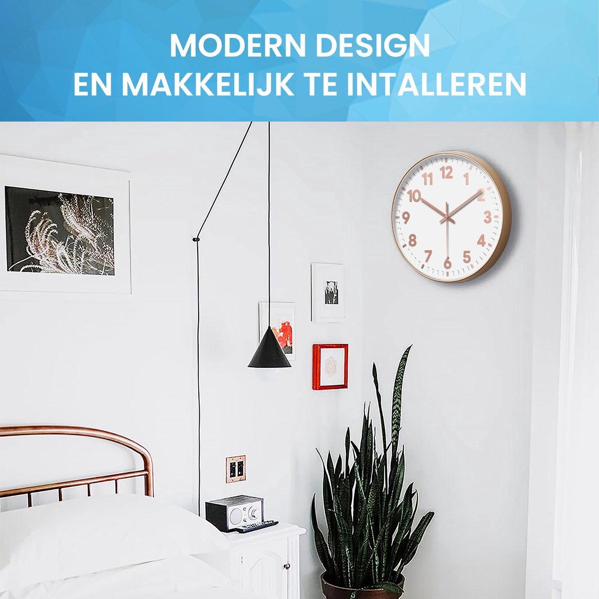 YONO Wandklok Modern - Stille Klok - 30 cm - Rose Gold