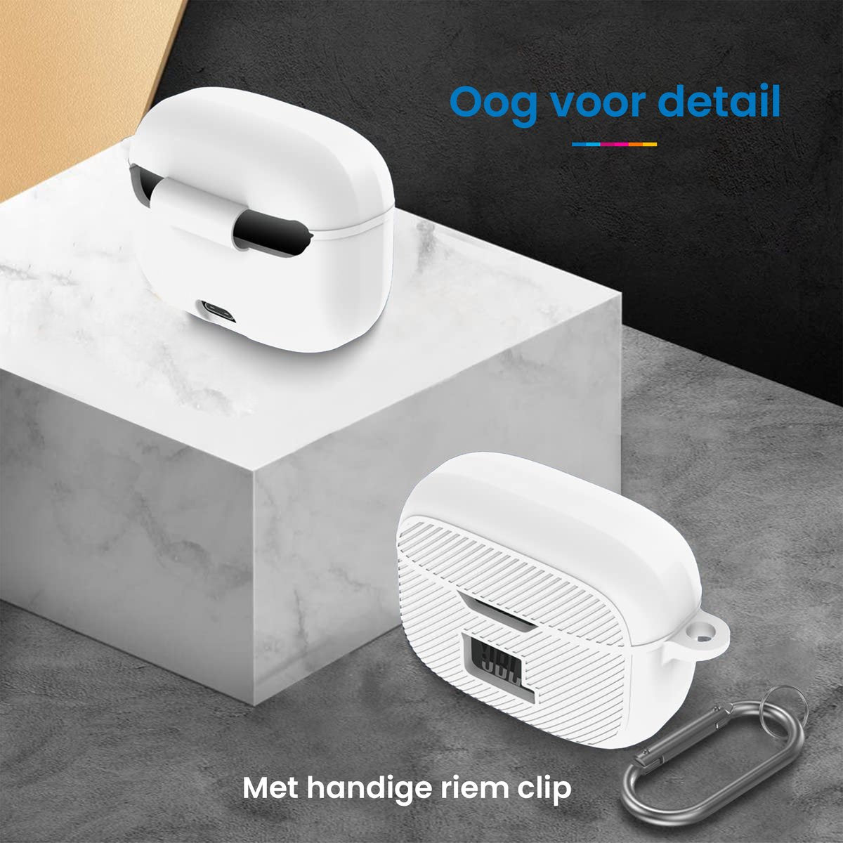 YONO Soft Case geschikt voor JBL Tune 230 NC TWS / T230NC - Hoesje met Clip - Wit