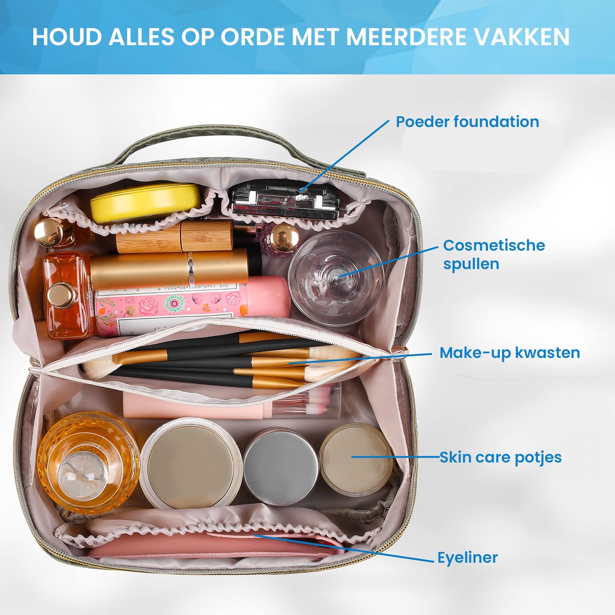YONO Reis Make Up Tas - Toilettas Etui - Cosmetica Tas - Beauty Case Organizer - Large - Donkergroen