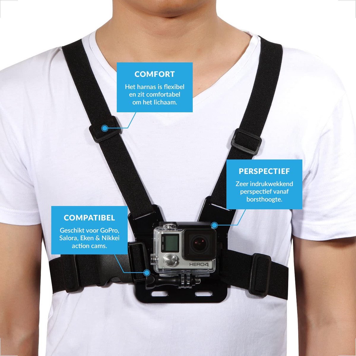 YONO Chest Strap Borstharnas - Mount geschikt voor GoPro en Actioncam Camera