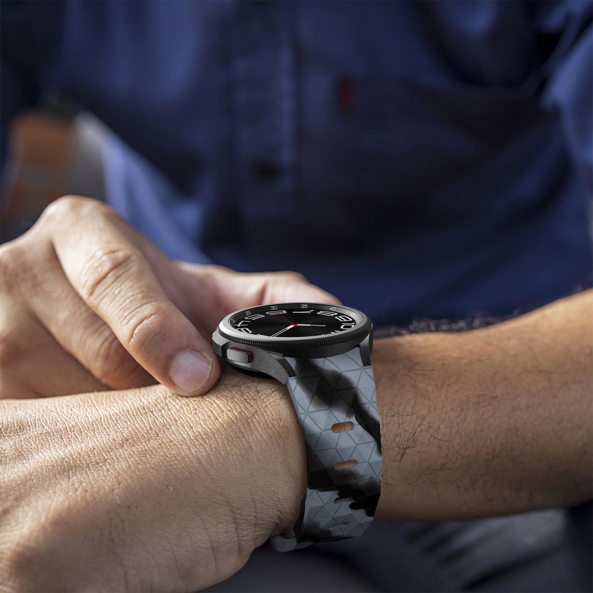 YONO Hexagon Bandje 20mm - Horlogebandje geschikt voor Samsung Galaxy Watch 7/6/5/4 (40/43/44/47mm Classic & Pro) - Camouflage Grijs