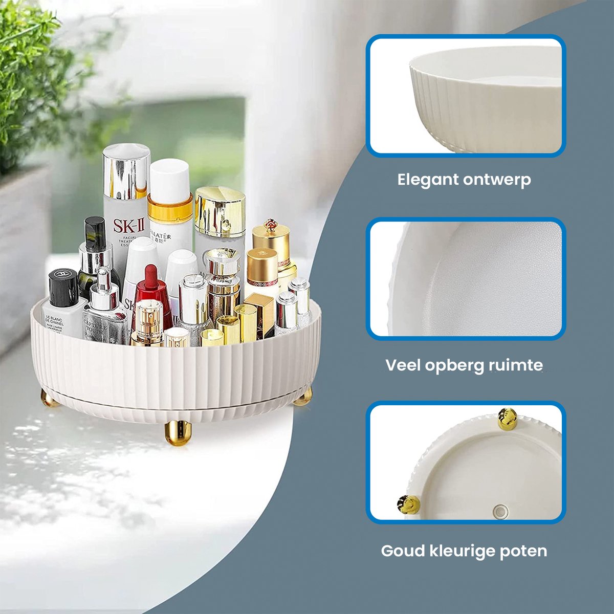 YONO Make Up Organizer Draaitafel - Opbergdoos voor Skincare / Parfum / Cosmetica / Lippenstift / Beauty - 360° Draaibaar Houder - Opbergsysteem - Wit