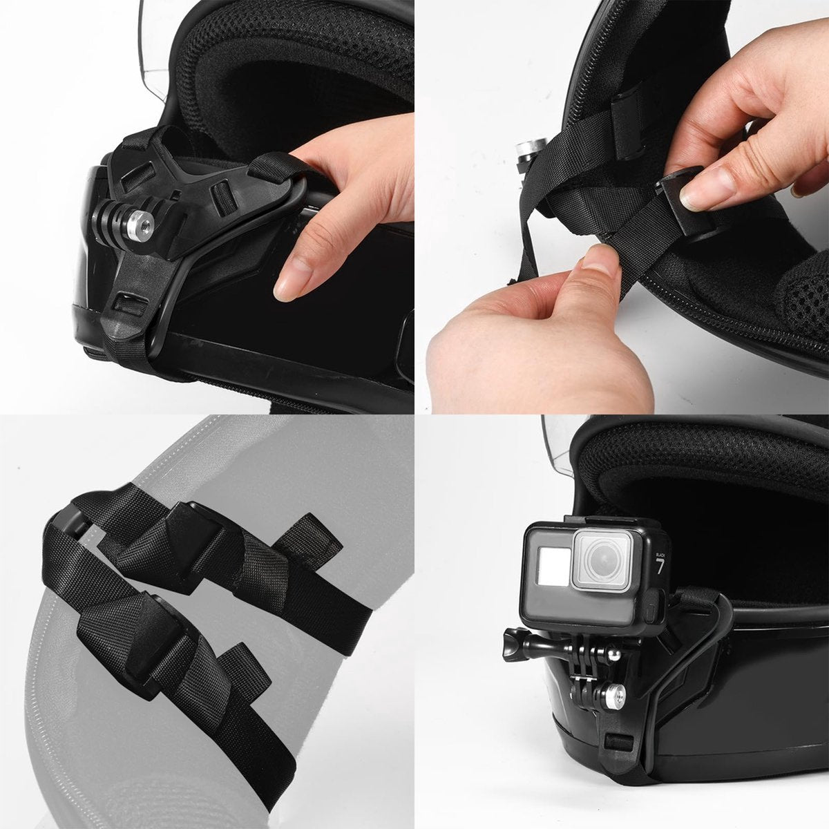 YONO Helmet Mount geschikt voor GoPro - Helm Bevestiging Strap - Zwart