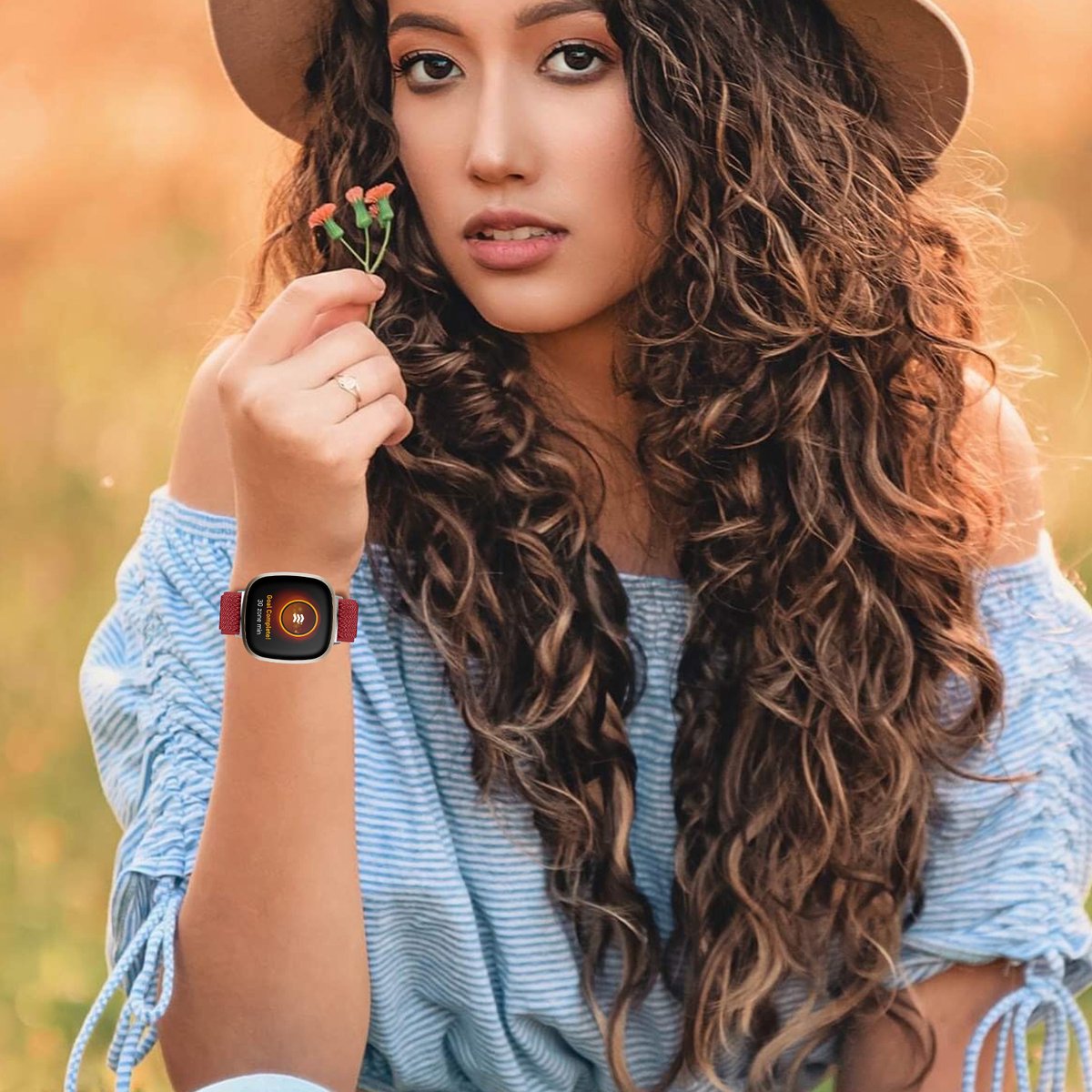 YONO Nylon Stretch Bandje geschikt voor Fitbit Versa 4 / Sense 2 - Vervangende Stoffen Armband - Rood