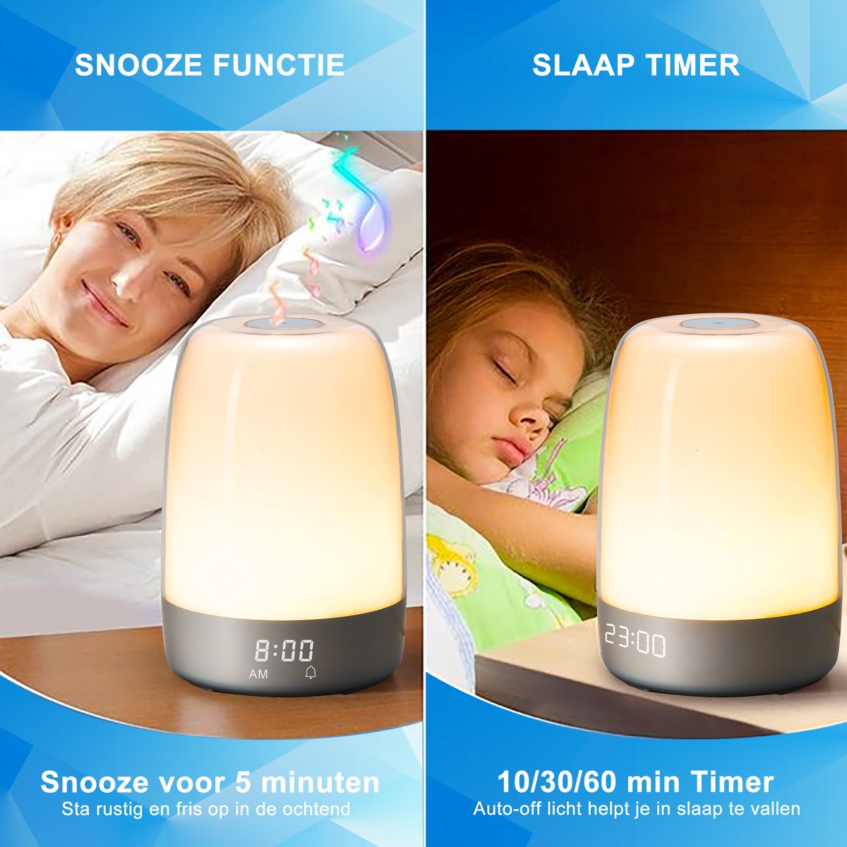YONO Wake Up Light – Slaapwekker – Nachtlamp – Lichtwekker met Natuurlijke Geluiden - Digitale Wekker Slaapkamer