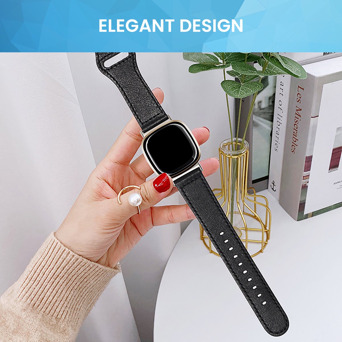 YONO Leer Bandje geschikt voor Fitbit Versa 4 / 3 - Luxe Leren Armband - Zwart