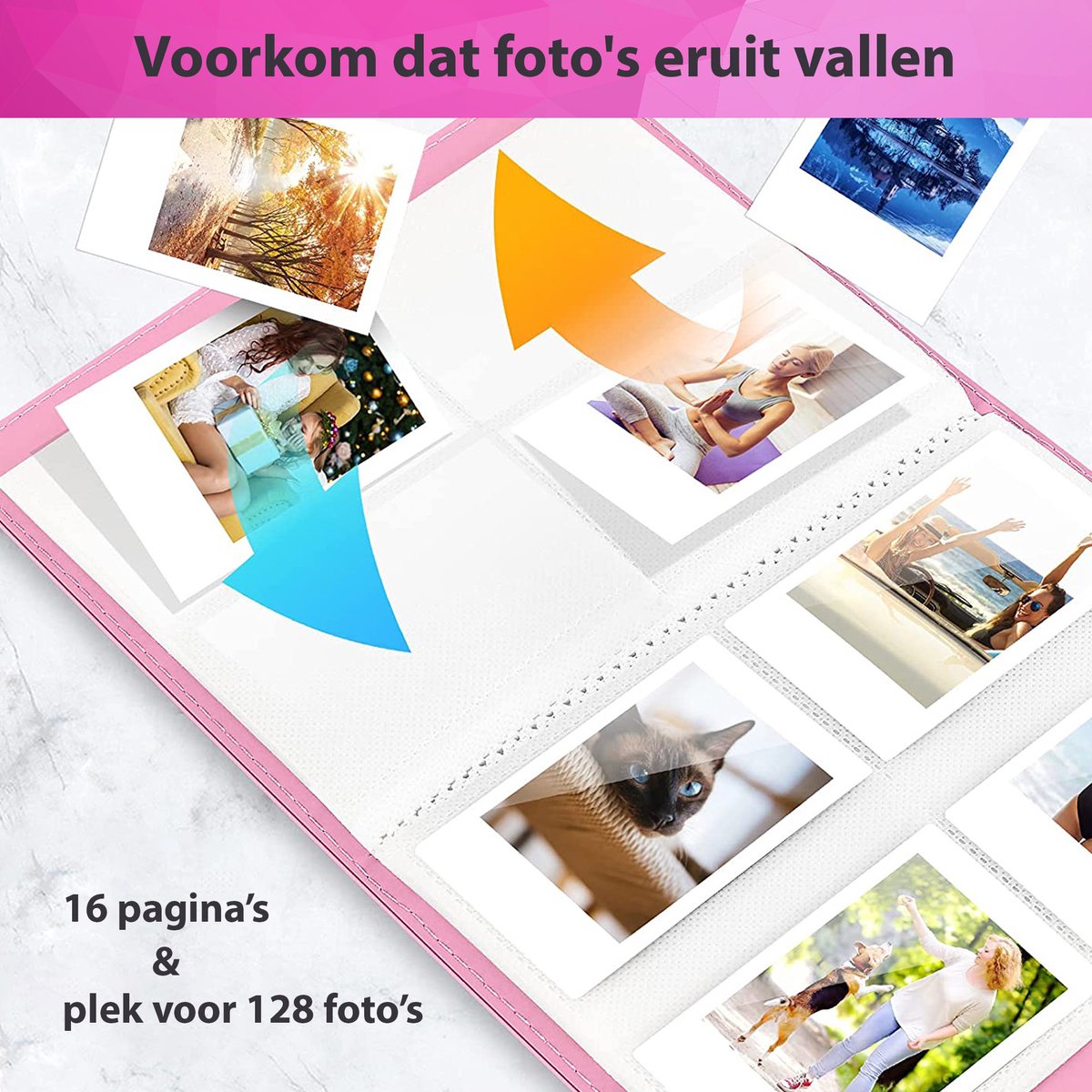 YONO Fotoalbum 128 voor Instant Camera Fotopapier - Fotoboek Geschikt voor Fujifilm Instax Mini 12 / 11 / 9 / 8 / 7s / 25 / 90 / Link / SP-2 / Liplay - Film Polaroid - Kodak en Meer - Roze