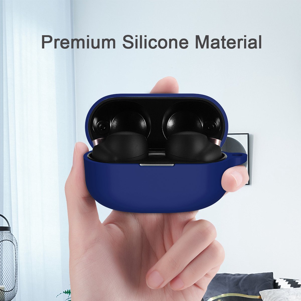 YONO Hoesje geschikt voor Sony WF-1000XM4 - Siliconen Case met Clip - Donkerblauw