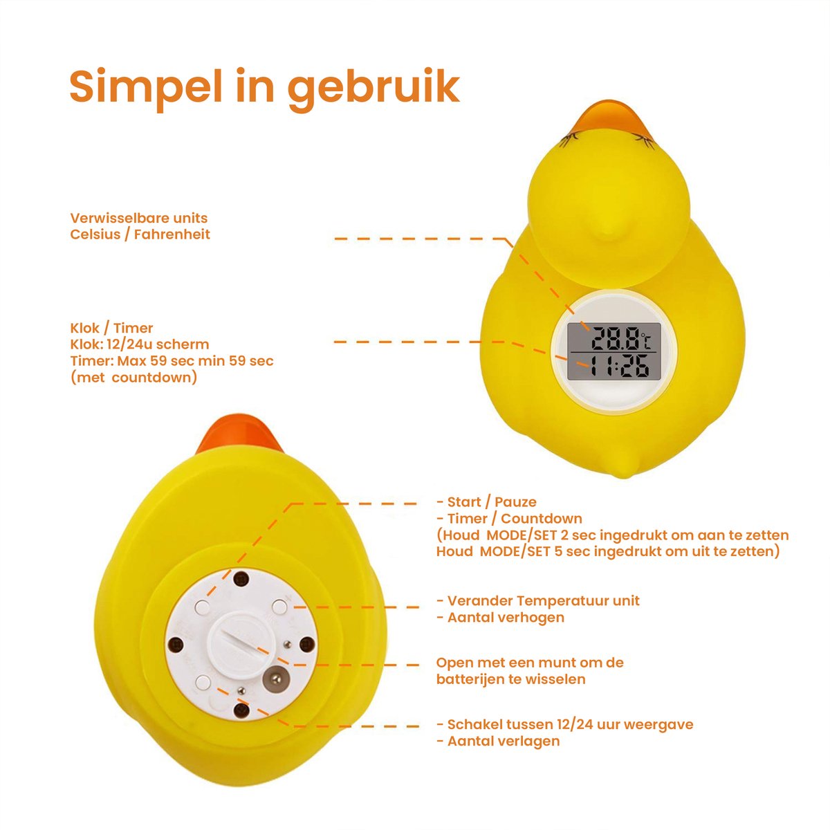 YONO Badthermometer Baby Digitaal - Drijvende Water Thermometer - Bad Eend