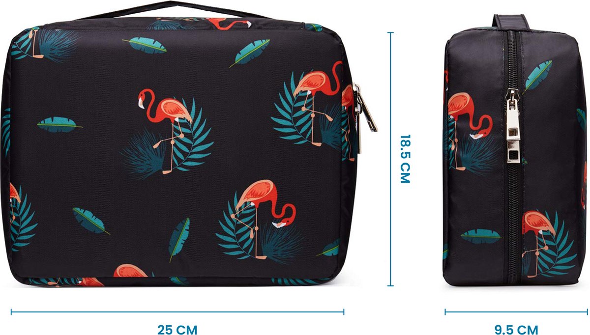 YONO Reis Toilettas Hangend met Haak - Geschikt voor Beauty, Make Up en Toiletartikelen – Travel Organizer – Cosmetica Tas voor Dames en Heren - Flamingo Zwart