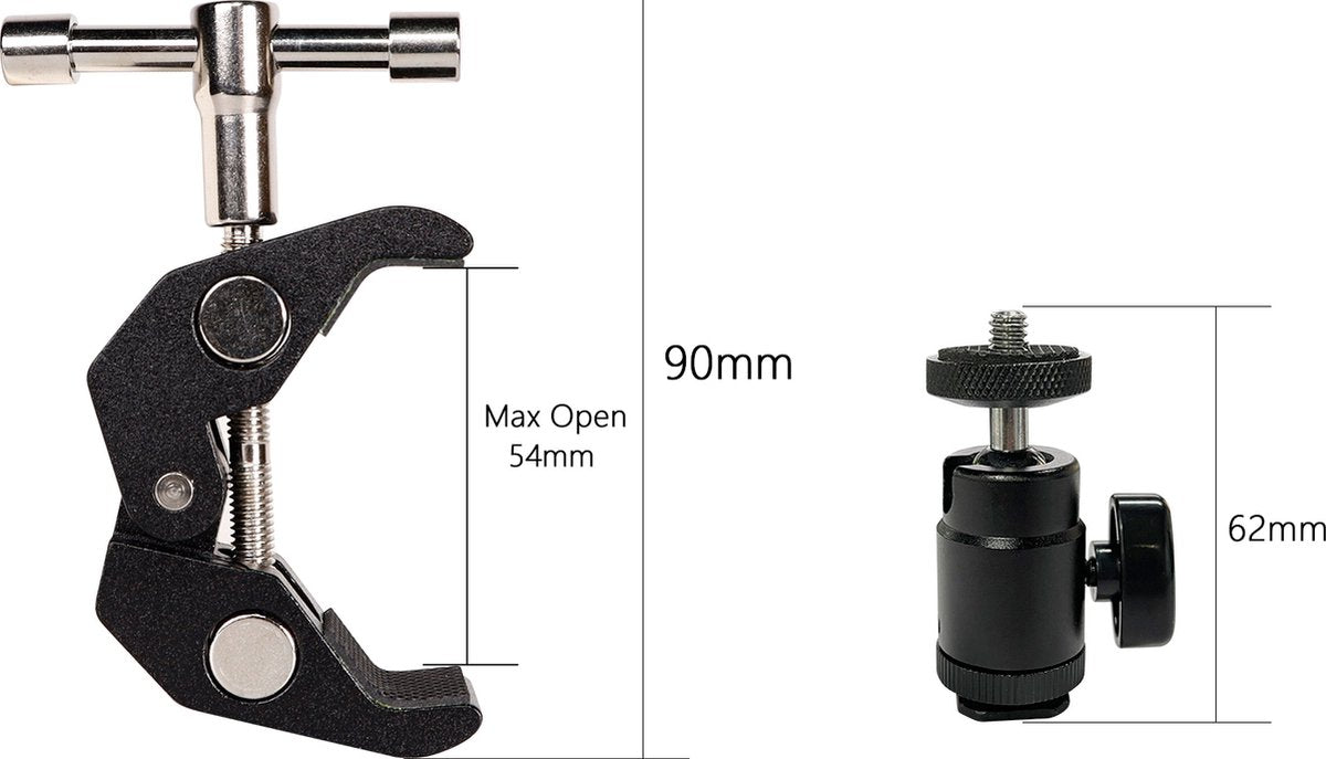 YONO Super Clamp Mount geschikt voor Camera - Klem Statief met Balhoofd, 1/4 en 3/8 Schroef Aansluiting - Zwart