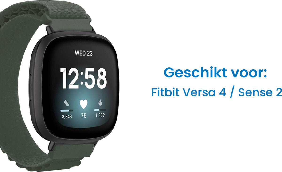YONO Nylon Loop Bandje geschikt voor Fitbit Versa 4 / Sense 2 - Donkergroen
