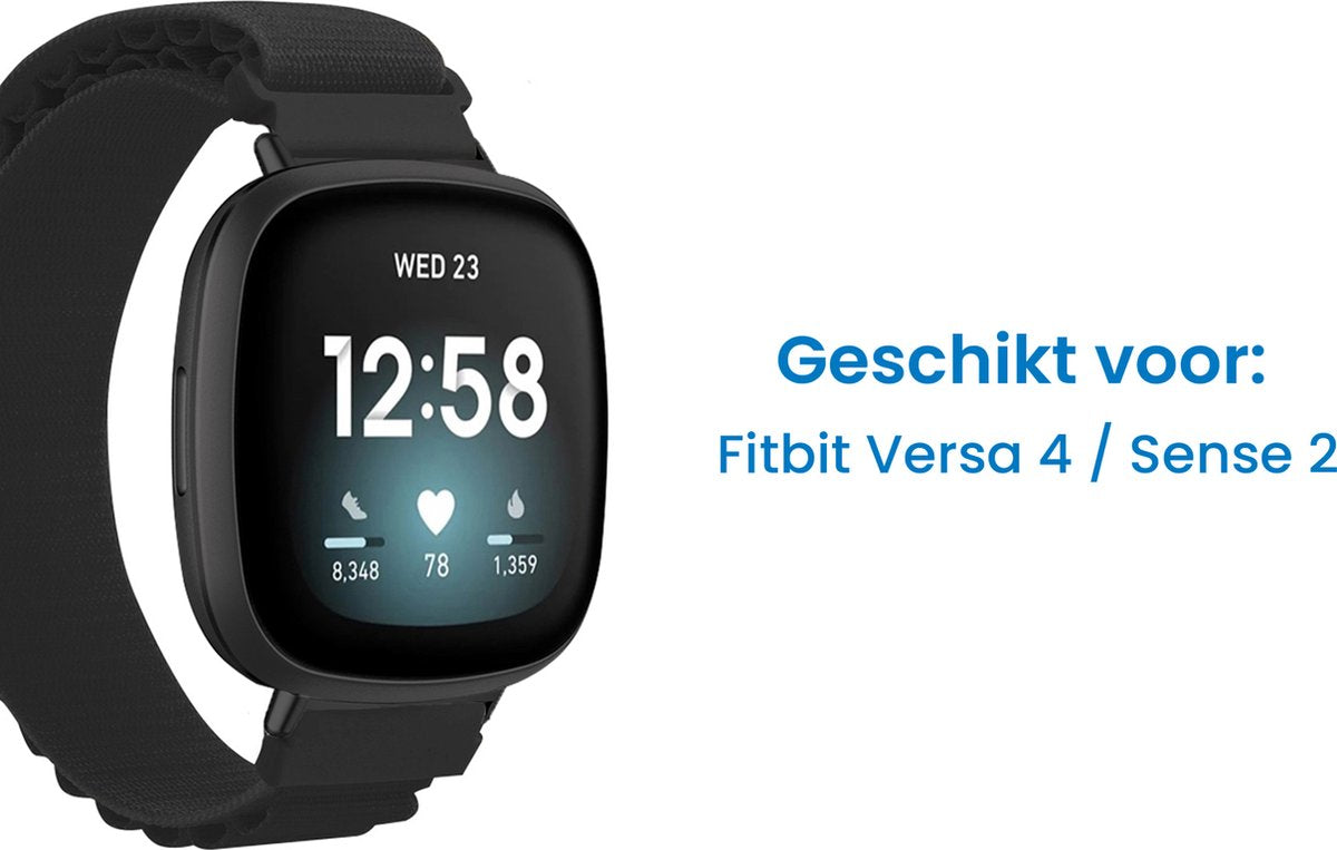YONO Nylon Loop Bandje geschikt voor Fitbit Versa 4 / Sense 2 - Zwart