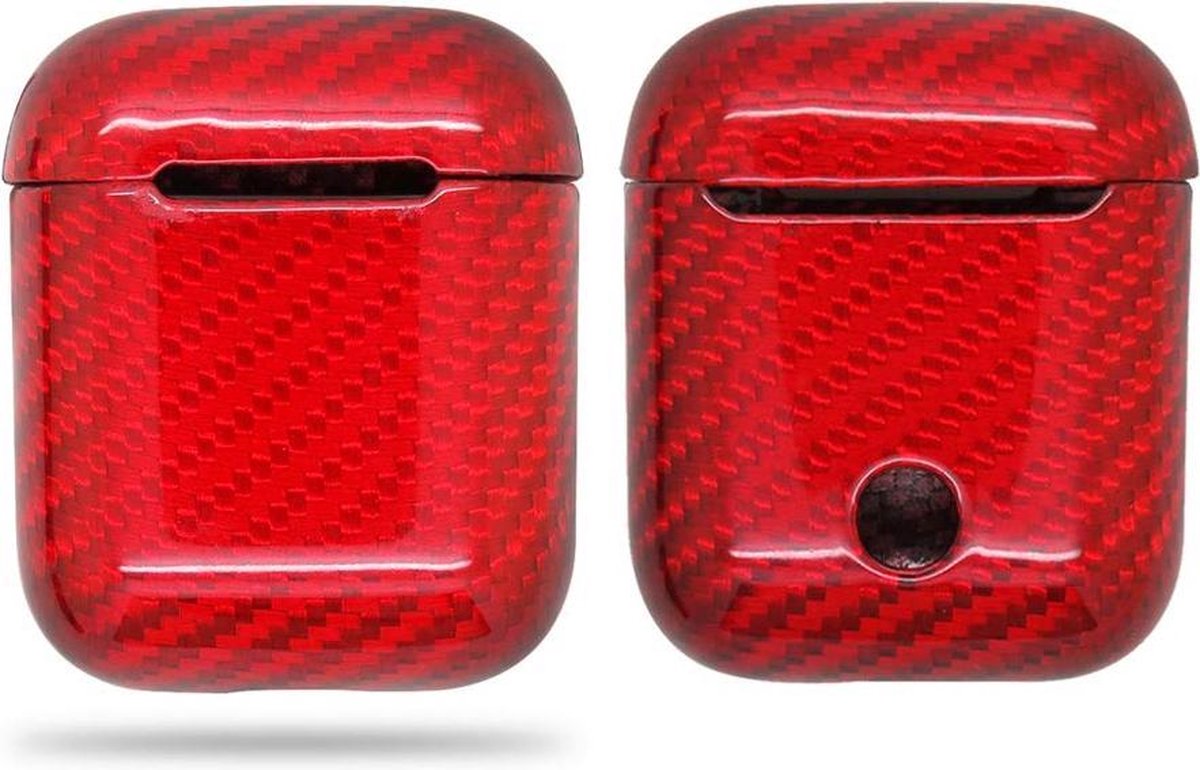 YONO Carbon Hoesje geschikt voor Apple Airpods – Hard Case - Beschermhoes - Rood