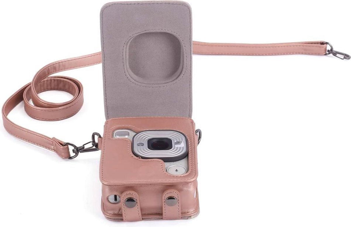 YONO Vintage Case geschikt voor Fujifilm Instax LiPlay - Leren Hoesje met Draagriem – Rose Gold