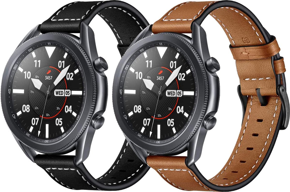 YONO Leer Bandjes Set 20mm - Zwart / Bruin - Horlogebandje geschikt voor Samsung Galaxy Watch 7/6/5 / Pro / 4 / 3 / Active 2 - Polar Ignite / Unite – Huawei - 2 Pack