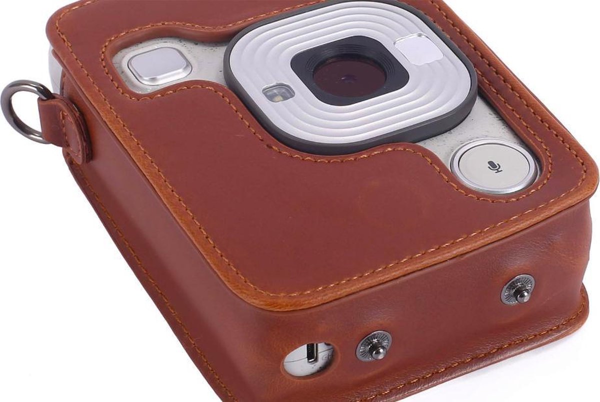 YONO Vintage Case geschikt voor Fujifilm Instax LiPlay - Leren Hoesje met Draagriem – Bruin