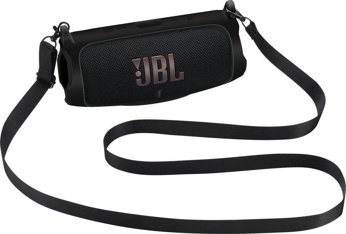 YONO Siliconen Hoes geschikt voor JBL Charge 5 – Case met Draagriem en Clip – Beschermhoes - Zwart