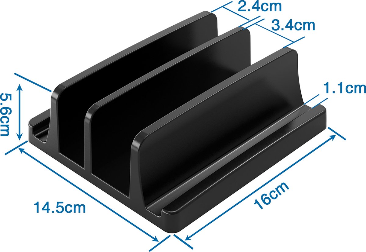 YONO ABS Laptop Standaard Verticaal XL – Verticale Houder voor Bureau / Tablet / Telefoon / Macbook - Zwart