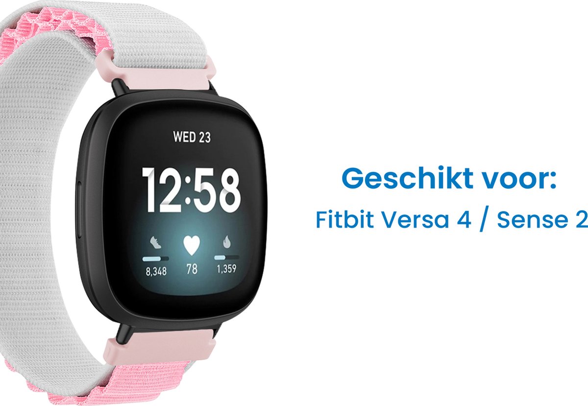 YONO Nylon Loop Bandje geschikt voor Fitbit Versa 4 / Sense 2 - Wit / Roze