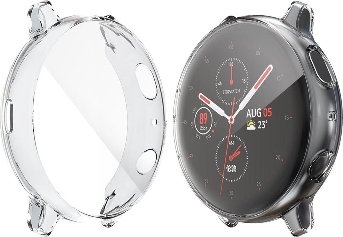 YONO Full Cover Bumper geschikt voor Samsung Galaxy Watch Active 2 44mm – Siliconen Case Screenprotector Hoesje – Transparant