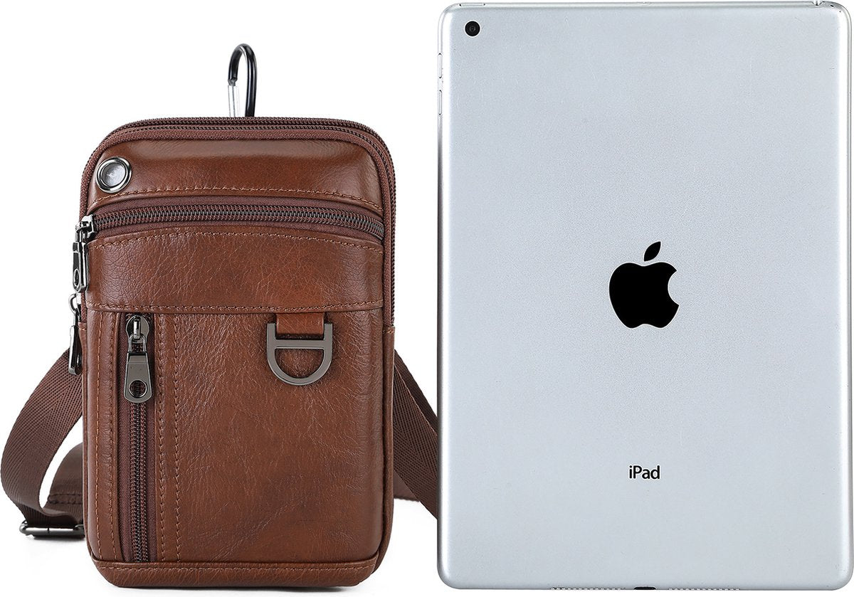 YONO Telefoontasje Leer - Crossbody Schouder Tas - Bruin