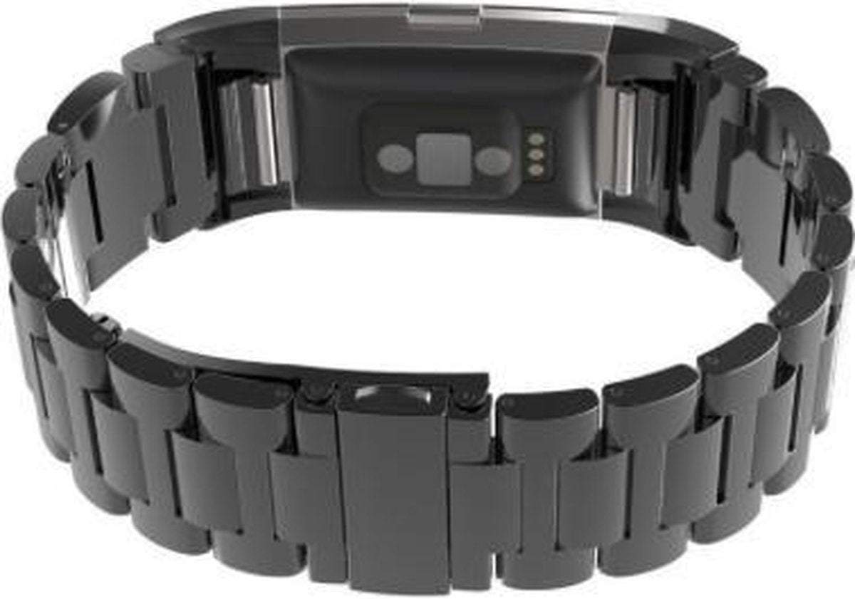 Metalen Bandje Zwart geschikt voor FitBit Charge 2 - Premium RVS Armband Black