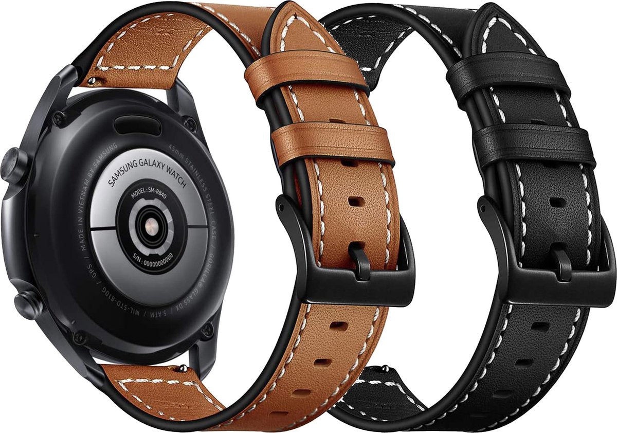 YONO Leer Bandjes Set 20mm - Zwart / Bruin - Horlogebandje geschikt voor Samsung Galaxy Watch 7/6/5 / Pro / 4 / 3 / Active 2 - Polar Ignite / Unite – Huawei - 2 Pack