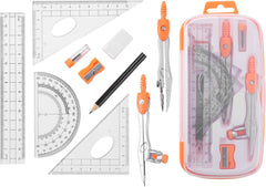 YONO Wiskunde School Set 10in1 - Passer / Geodriehoek / Liniaal / Potlood - Schoolspullen Middelbare - Oranje