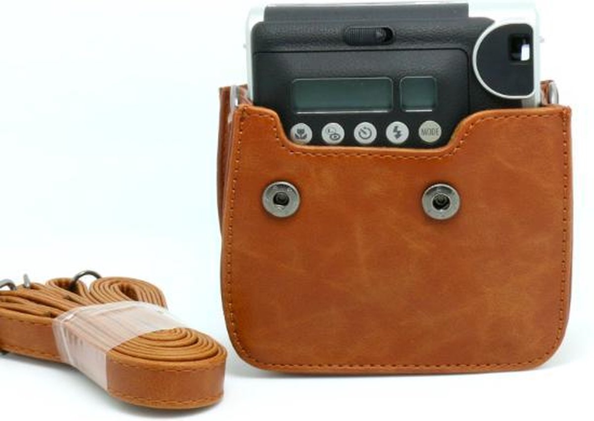 YONO Case geschikt voor Instax Mini 90 – Fujifilm Hoesje Vintage – Draagriem – Bruin