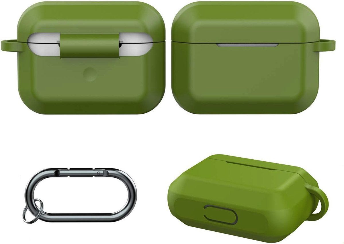 YONO Siliconen Hoesje geschikt voor Apple Airpods Pro 1 / 2 - Met Clip - Leger Groen