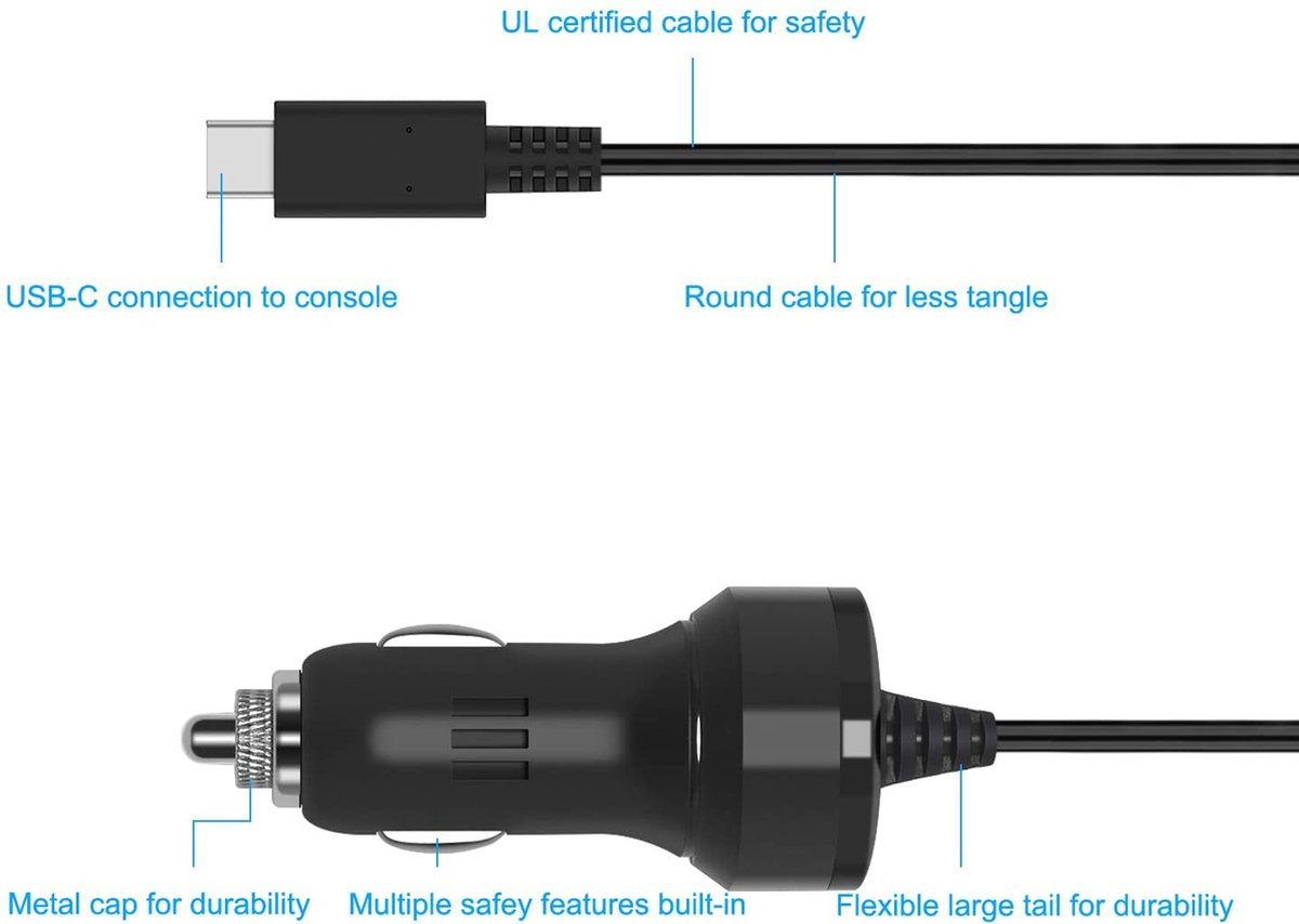 YONO Auto Oplader geschikt voor Nintendo Switch / OLED / LITE - Type-C Oplaadkabel - Autolader - 1.5 Meter