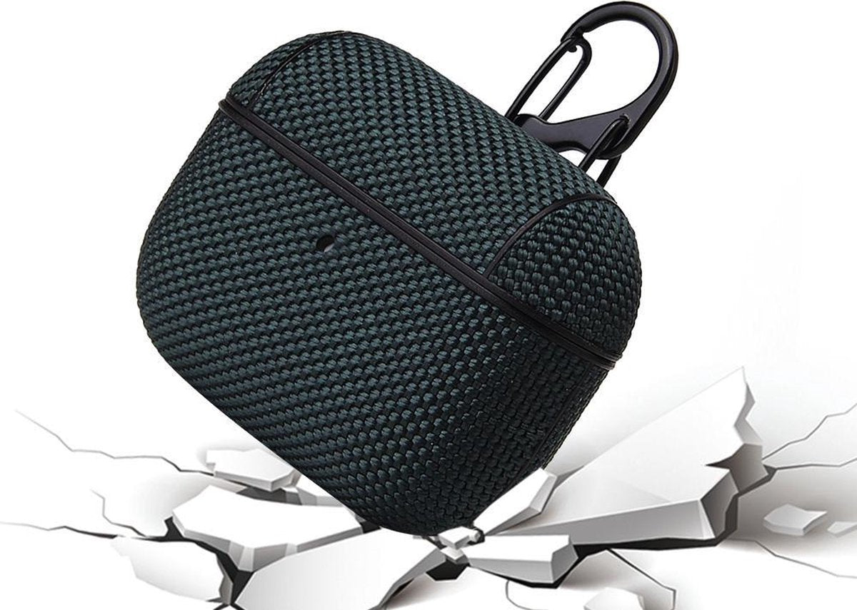 YONO Hoesje geschikt voor Apple Airpods Pro 1 / 2 – Nylon Hard Case – Donkergroen