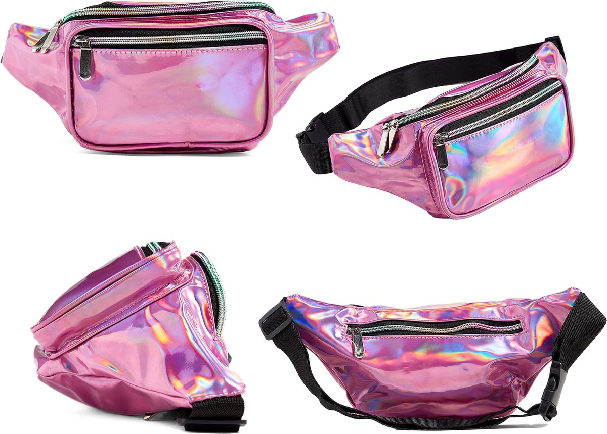 YONO Fanny Pack Holografisch - Heuptasje geschikt voor Festival / Reizen - Telefoontasje Crossbody - Buideltasje voor Dames en Heren - Roze