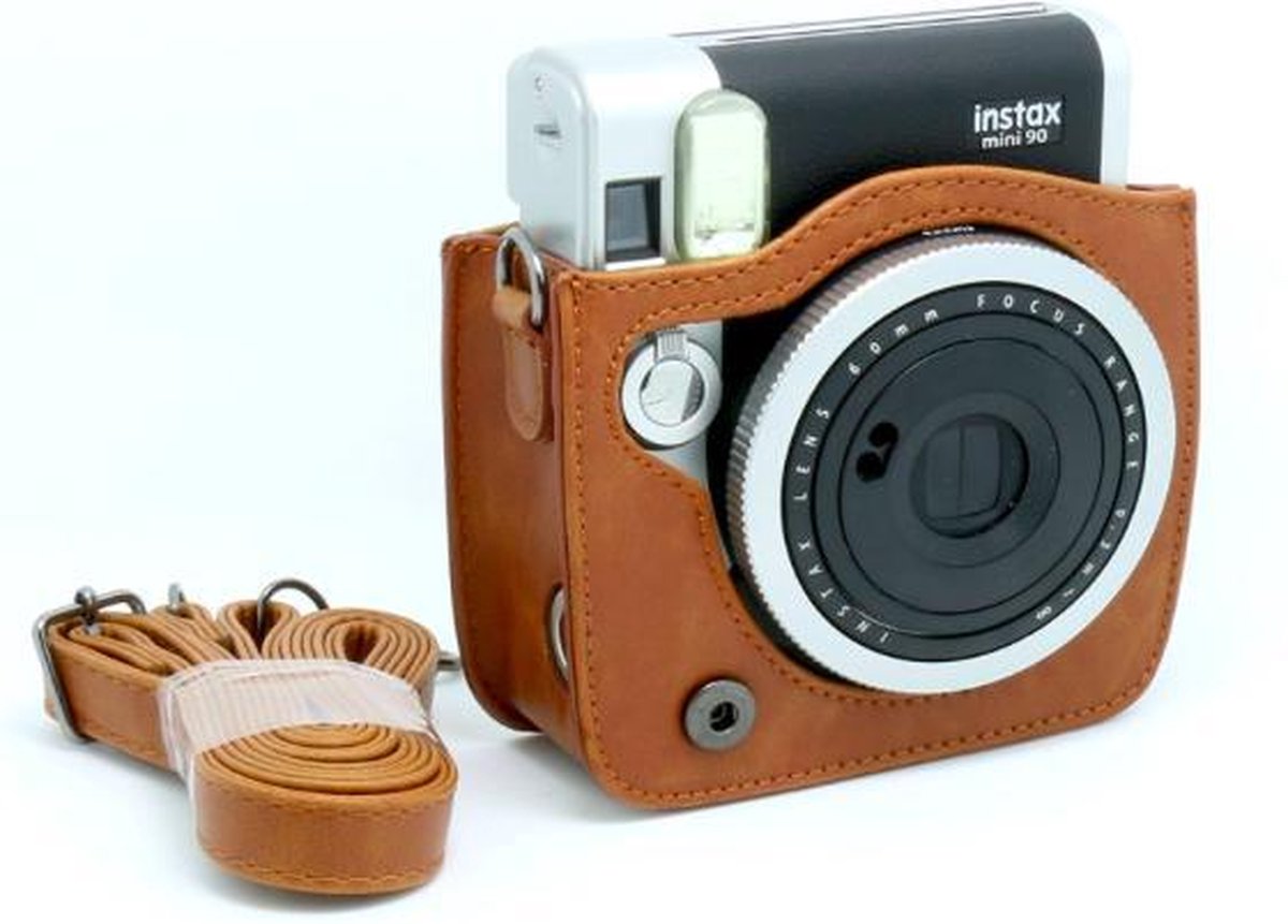 YONO Case geschikt voor Instax Mini 90 – Fujifilm Hoesje Vintage – Draagriem – Bruin