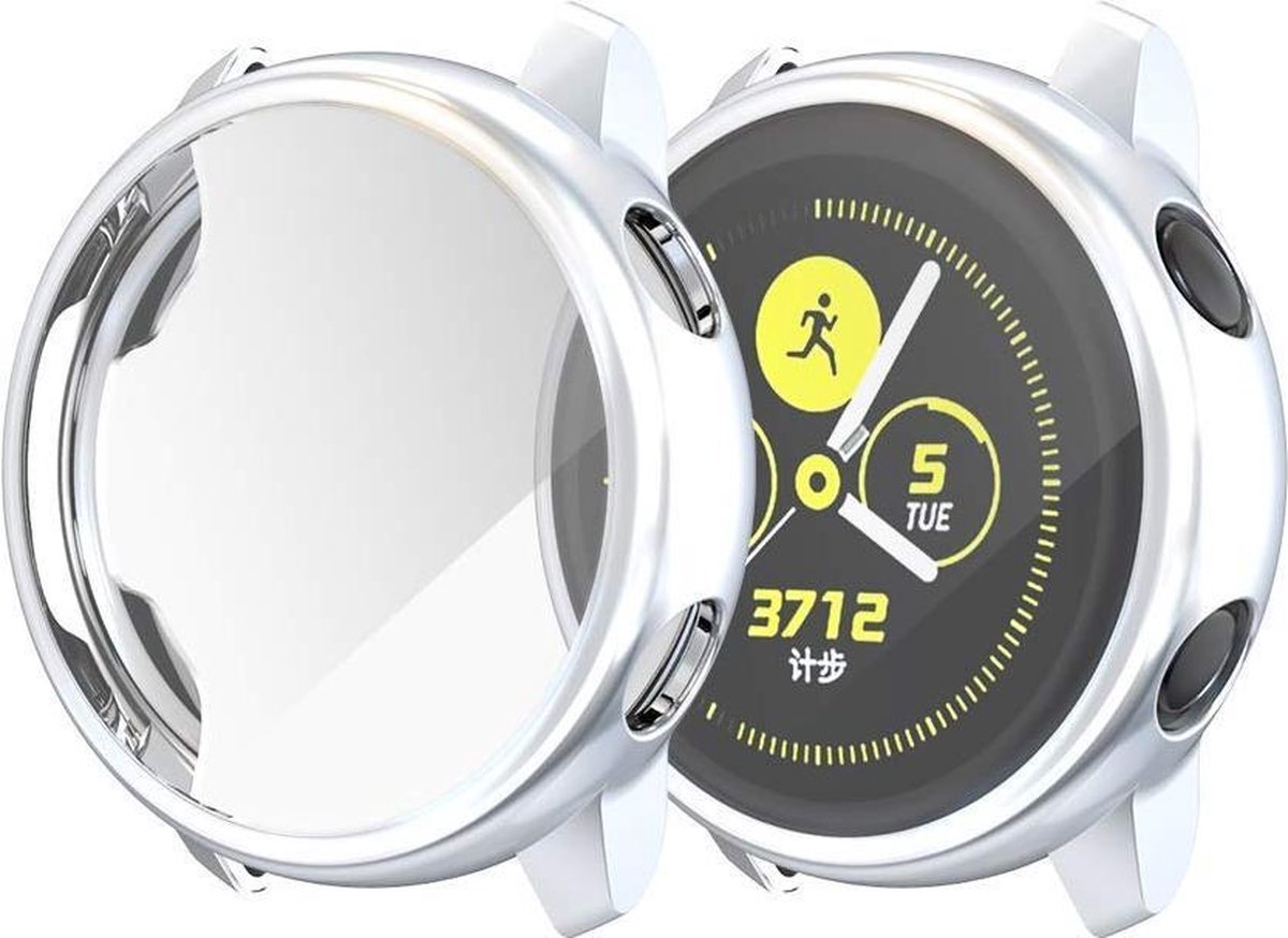 YONO Full Cover Bumper geschikt voor Samsung Galaxy Watch Active 2 40mm – Siliconen Case Screenprotector Hoesje – Zilver