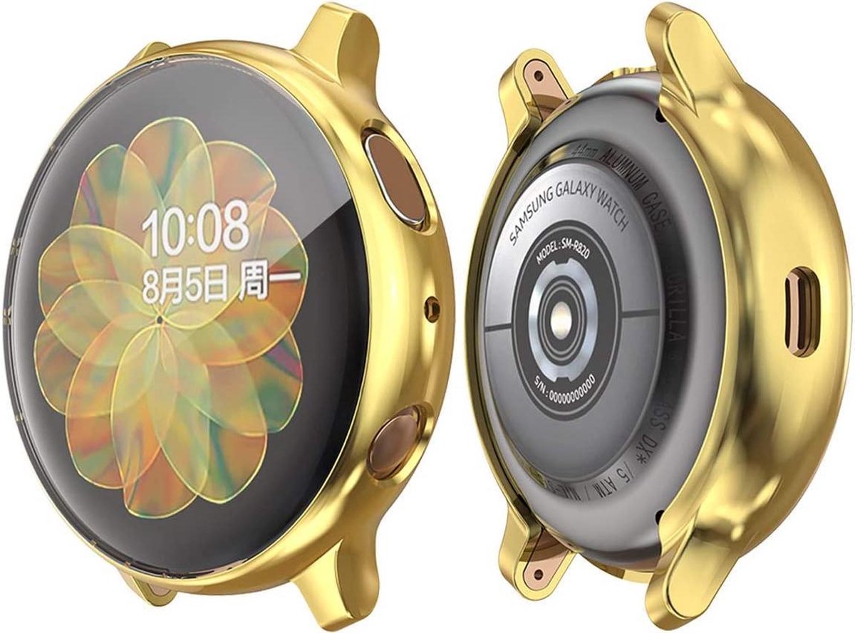 YONO Full Cover Bumper geschikt voor Samsung Galaxy Watch Active 2 40mm – Siliconen Case Screenprotector Hoesje – Goud