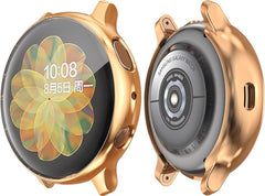 YONO Full Cover Bumper geschikt voor Samsung Galaxy Watch Active 2 44mm – Siliconen Case Screenprotector Hoesje – Rose gold