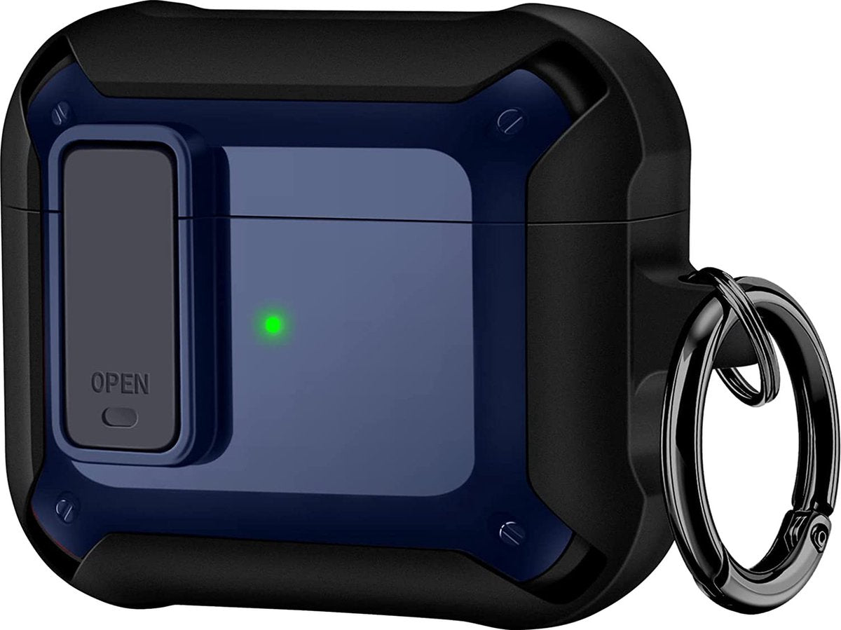 YONO Armor Hoesje geschikt voor Apple Airpods 3 (3e Generatie) - Hard Case met Lock en Clip - Donkerblauw