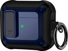 YONO Armor Hoesje geschikt voor Apple Airpods 3 (3e Generatie) - Hard Case met Lock en Clip - Donkerblauw