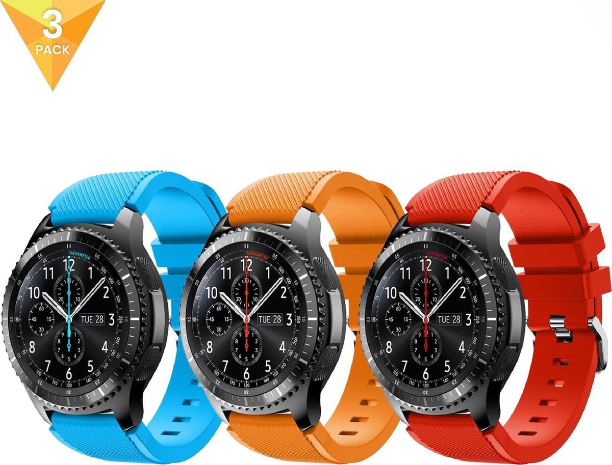 YONO Siliconen Bandjes 22mm - Horlogebandjes geschikt voor Samsung Galaxy Watch 46mm / 3 (45mm) / Gear s3 - Polar Vantage M2 / Grit X - Huawei Watch GT 3 (pro) / 2 - Amazfit GTR - Siliconen – 3 Pack