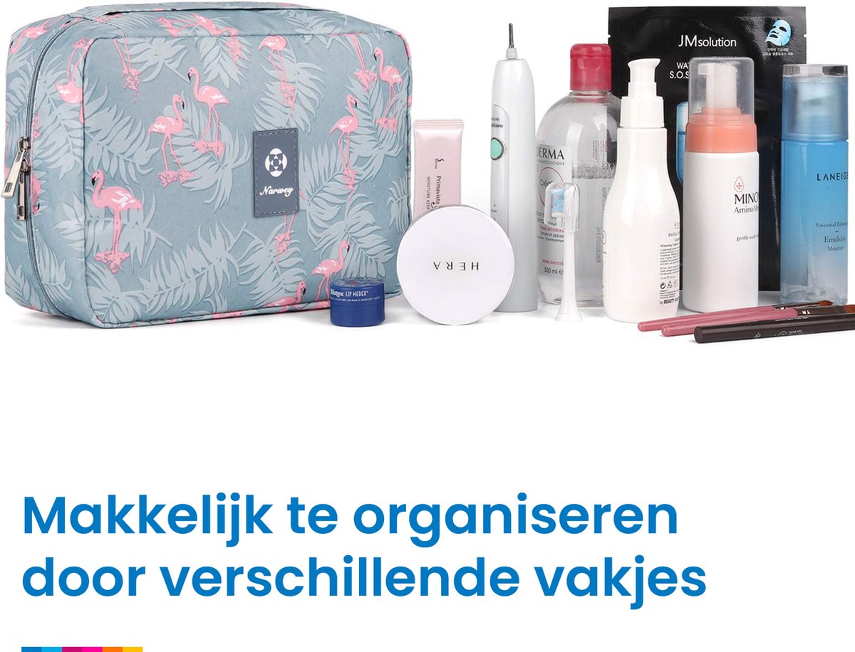 YONO Reis Toilettas Hangend met Haak - Geschikt voor Beauty, Make Up en Toiletartikelen – Travel Organizer – Cosmetica Tas voor Dames en Heren - Flamingo Blauw
