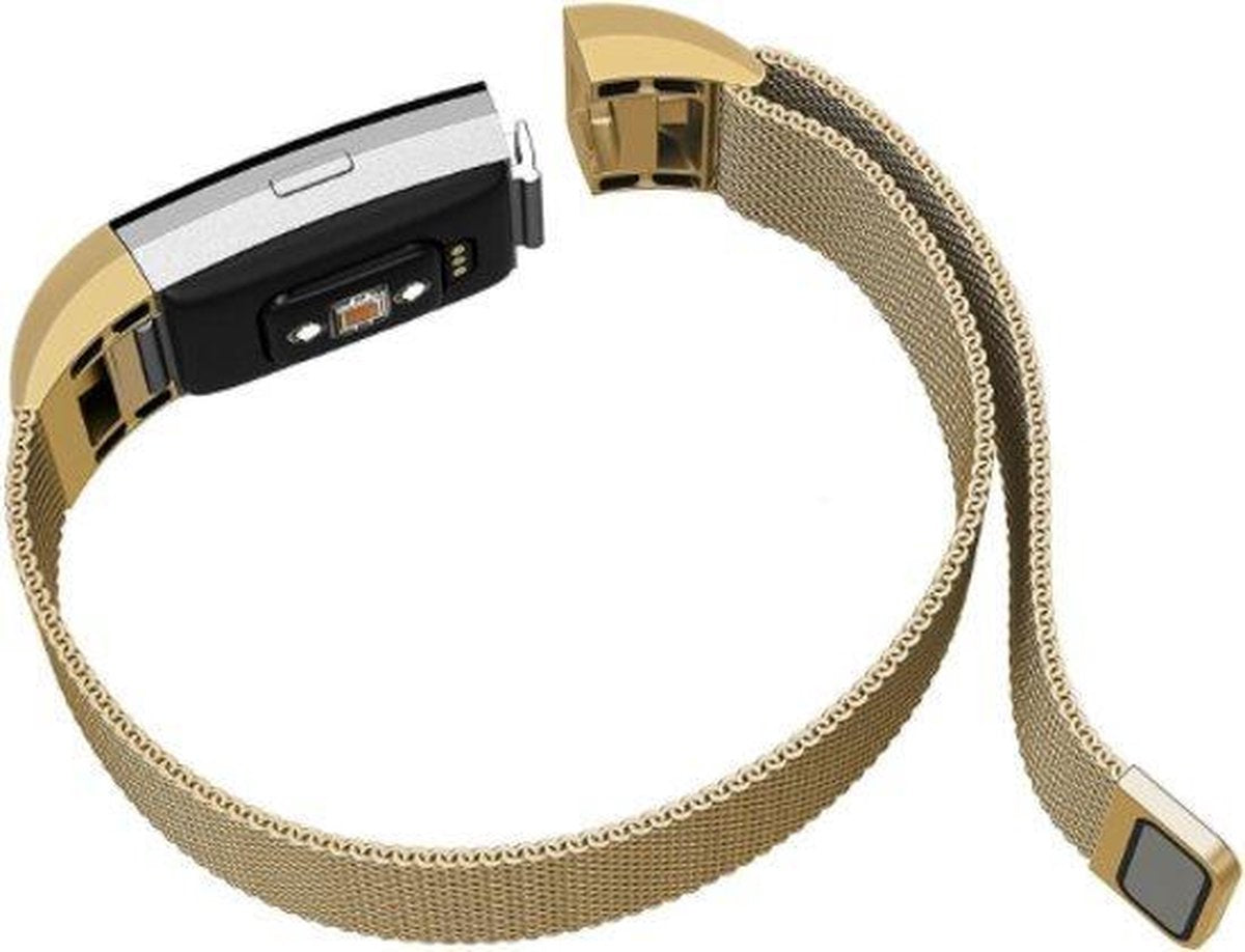 YONO Milanees Bandje Goud voor Fitbit Charge 2 - Vervangende RVS Armband met Magneetsluiting – Large