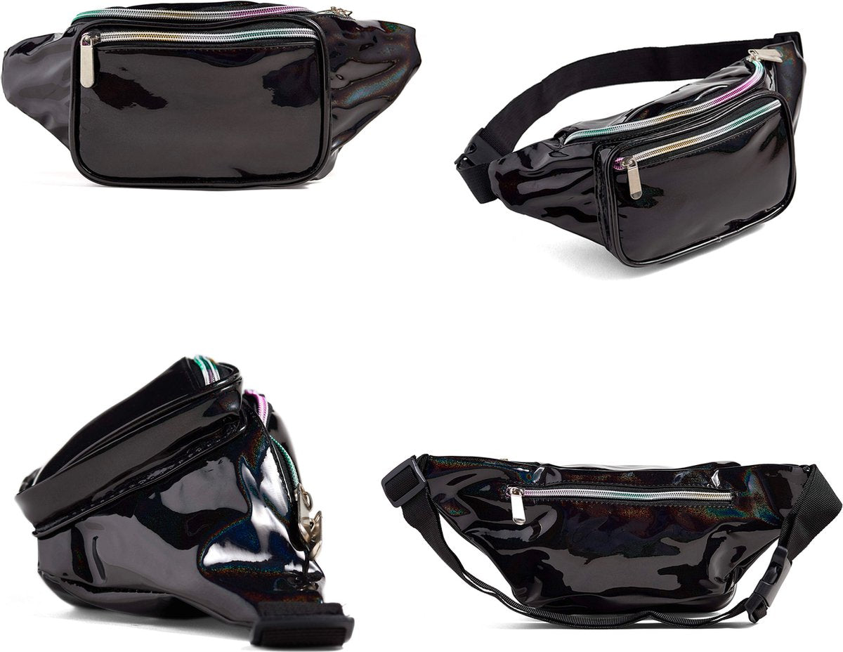 YONO Fanny Pack Holografisch - Heuptasje geschikt voor Festival / Reizen - Telefoontasje Crossbody - Buideltasje voor Dames en Heren - Zwart