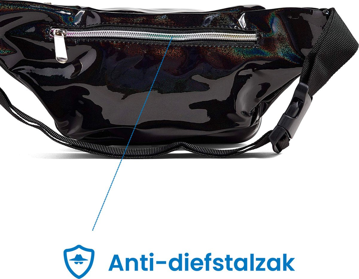 YONO Fanny Pack Holografisch - Heuptasje geschikt voor Festival / Reizen - Telefoontasje Crossbody - Buideltasje voor Dames en Heren - Zwart