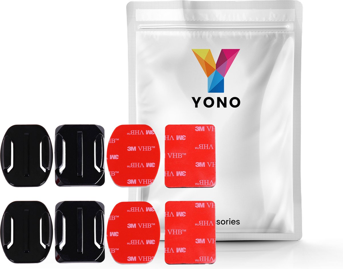 YONO Adhesive Mounts geschikt voor GoPro - 2 Flat en 2 Curved - Zelfklevend