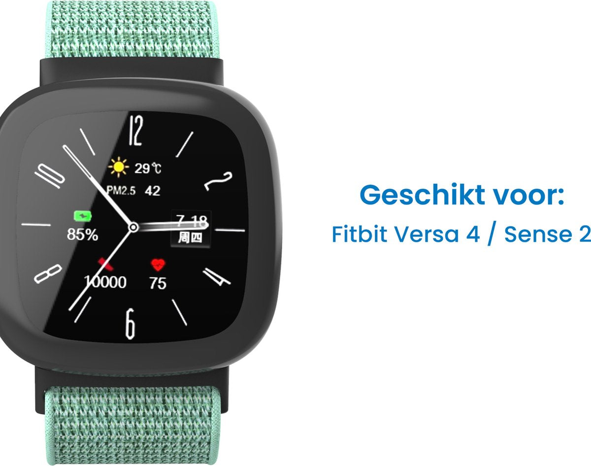 YONO Nylon Velcro Bandje geschikt voor Fitbit Versa 4 / Sense 2 - Mintgroen