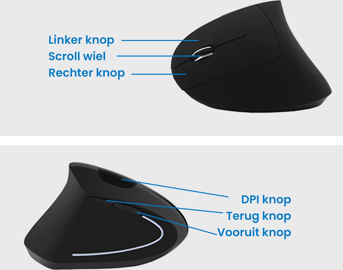 YONO Ergonomische Muis Linkshandig – Verticale Laptop en Computermuis – Draadloos met USB Connector - Zwart