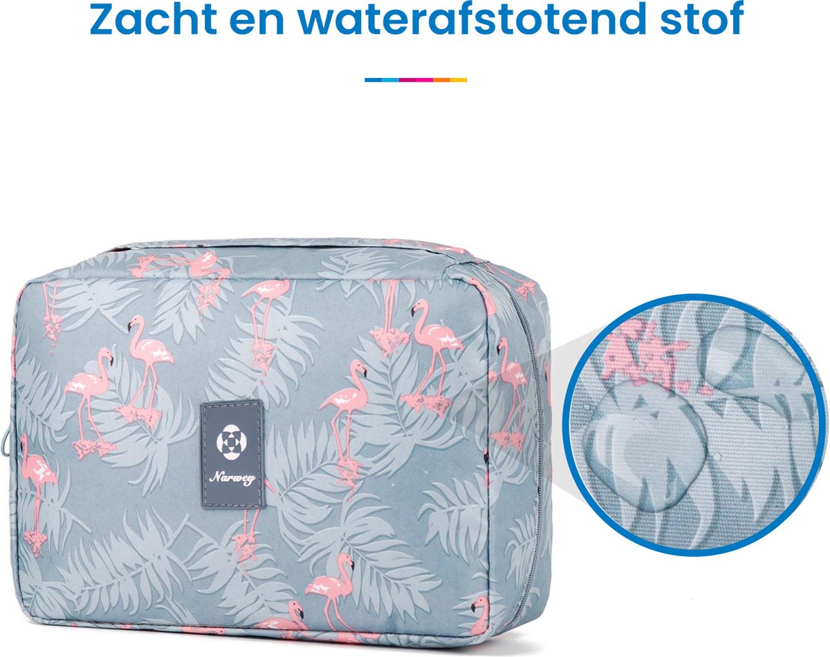 YONO Reis Toilettas Hangend met Haak - Geschikt voor Beauty, Make Up en Toiletartikelen – Travel Organizer – Cosmetica Tas voor Dames en Heren - Flamingo Blauw