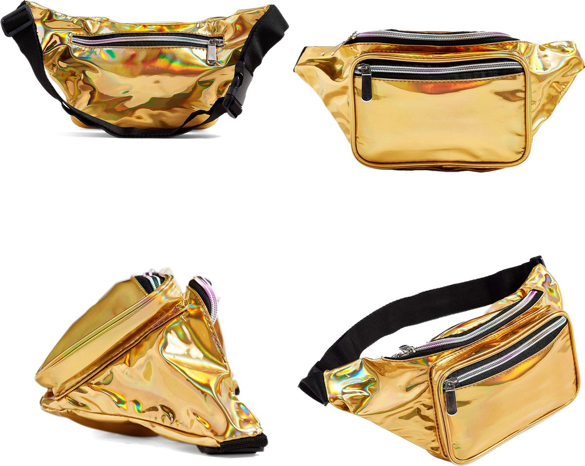 YONO Fanny Pack Holografisch - Heuptasje geschikt voor Festival / Reizen - Telefoontasje Crossbody - Buideltasje voor Dames en Heren - Goud